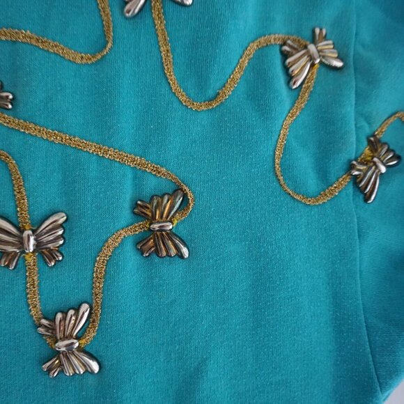Vintage Cervelle Embellished Turquoise Knit Sweater Bead Butterfly L Whimsygoth - Picture 10 of 11
